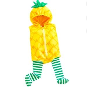 Carter’s Pineapple Costume Size 3-6 Mo Hooded Zip Front Plush + Striped Tights